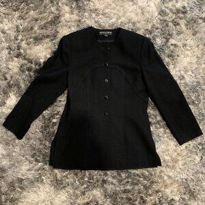 Kasper & Company ASL Coat Womens Size 12 Collarless Long Sleeves Black